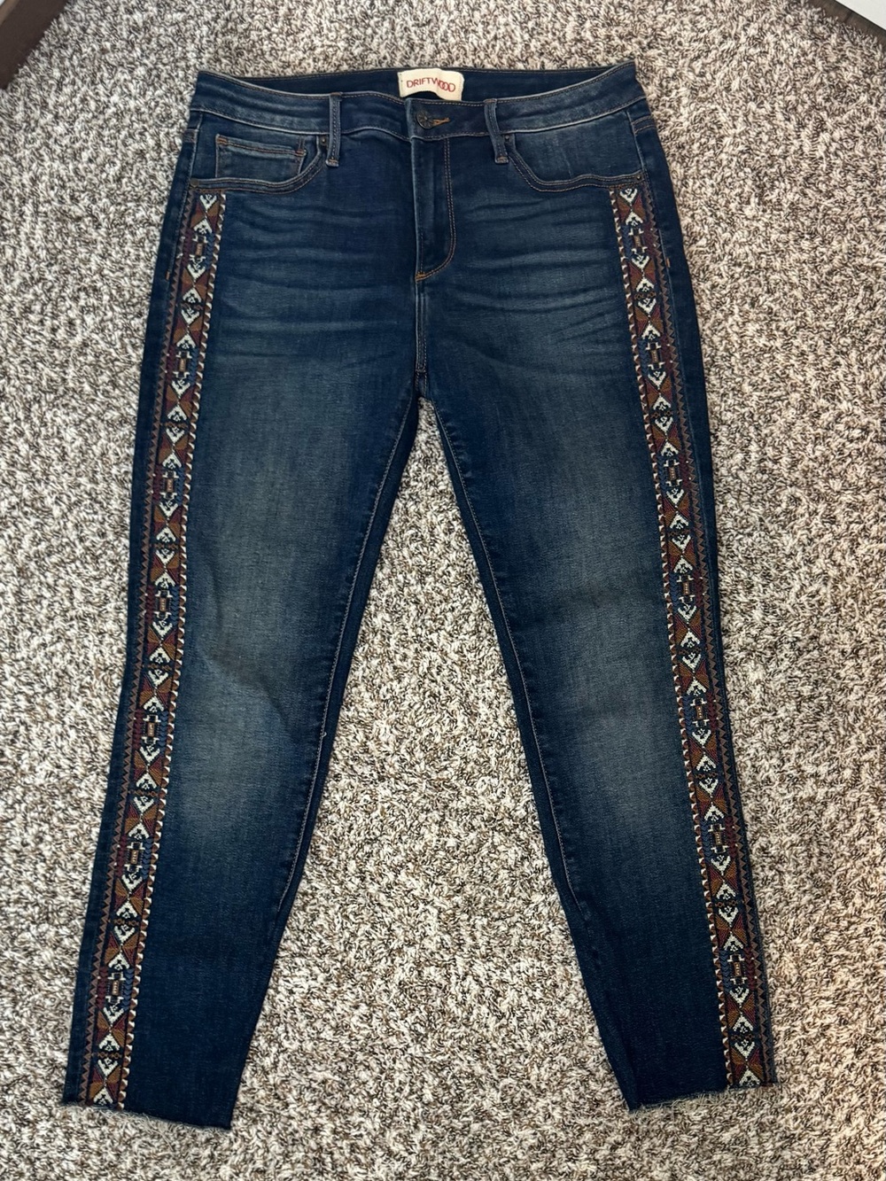Driftwood Jackie Embroidered Side Stripe Skinny Jeans Women’s 29 Boho Western